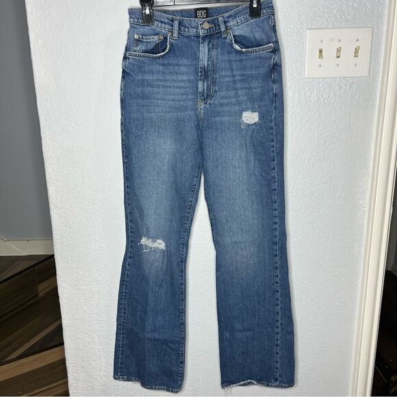 BDG Urban Outfitters Stretch High-Rise Flare Distresses Blue Women Jeans Sz 28 - Picture 2 of 12
